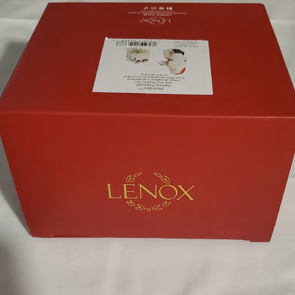 Lenox White and Red Santa with Holly Gift Bag Figurine Set